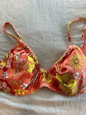 Sanctuary Coral Floral Underwire Bikini Top with Yellow Accents